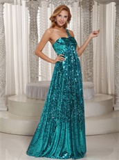 Sparkling Teal Sequin Single Strap Floor Length Graduation Dress