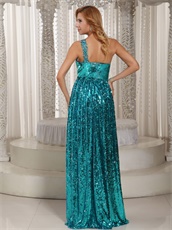 Sparkling Teal Sequin Single Strap Floor Length Graduation Dress