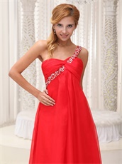 One Shoulder Red Chiffon Floor-length Evening Dress Wear For Concert