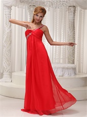 One Shoulder Red Chiffon Floor-length Evening Dress Wear For Concert
