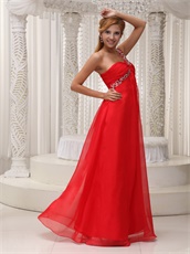 One Shoulder Red Chiffon Floor-length Evening Dress Wear For Concert