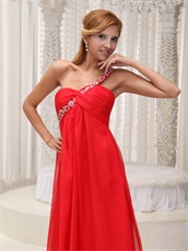 One Shoulder Red Chiffon Floor-length Evening Dress Wear For Concert