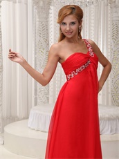 One Shoulder Red Chiffon Floor-length Evening Dress Wear For Concert