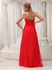 One Shoulder Red Chiffon Floor-length Evening Dress Wear For Concert