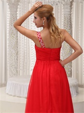 One Shoulder Red Chiffon Floor-length Evening Dress Wear For Concert