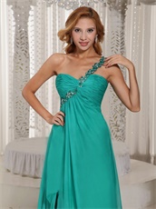 Single Left Strap Turquoise Slit Prom Graduation Dress In New York