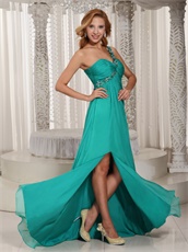 Single Left Strap Turquoise Slit Prom Graduation Dress In New York