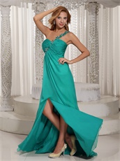 Single Left Strap Turquoise Slit Prom Graduation Dress In New York