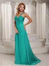 Single Left Strap Turquoise Slit Prom Graduation Dress In New York