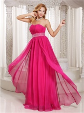 Column Strapless Fuchsia Chiffon Beading Long Prom Dress Lightsome