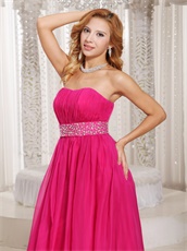 Column Strapless Fuchsia Chiffon Beading Long Prom Dress Lightsome