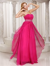 Column Strapless Fuchsia Chiffon Beading Long Prom Dress Lightsome