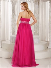 Column Strapless Fuchsia Chiffon Beading Long Prom Dress Lightsome