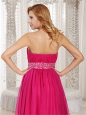 Column Strapless Fuchsia Chiffon Beading Long Prom Dress Lightsome