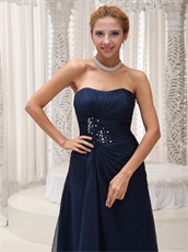 Modest Strapless Navy Blue Floor-length Mother Evening Dress Custom Fit