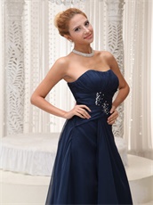 Modest Strapless Navy Blue Floor-length Mother Evening Dress Custom Fit