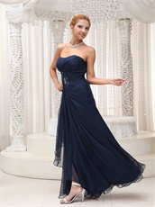 Modest Strapless Navy Blue Floor-length Mother Evening Dress Custom Fit