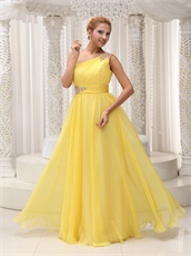 Single Strap Ruched Bodice Yellow A-line Evening Dress Supplier Cheap