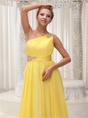 Single Strap Ruched Bodice Yellow A-line Evening Dress Supplier Cheap