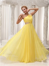 Single Strap Ruched Bodice Yellow A-line Evening Dress Supplier Cheap