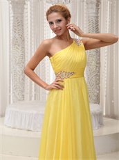 Single Strap Ruched Bodice Yellow A-line Evening Dress Supplier Cheap