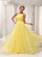 Single Strap Ruched Bodice Yellow A-line Evening Dress Supplier Cheap