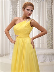 Single Strap Ruched Bodice Yellow A-line Evening Dress Supplier Cheap