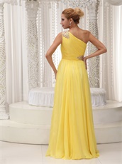 Single Strap Ruched Bodice Yellow A-line Evening Dress Supplier Cheap