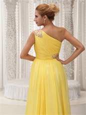 Single Strap Ruched Bodice Yellow A-line Evening Dress Supplier Cheap