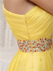 Single Strap Ruched Bodice Yellow A-line Evening Dress Supplier Cheap