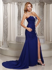 Dark Royal Blue Chiffon Mermaid Evening Dress With Slit Show Leg