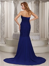 Dark Royal Blue Chiffon Mermaid Evening Dress With Slit Show Leg