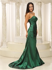 Modest Hunter Green Taffeta Brush Train Evening Party Mother Dress