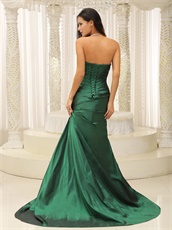 Modest Hunter Green Taffeta Brush Train Evening Party Mother Dress