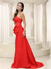 Sweetheart Red Taffeta Arena Compere Evening Dress Brush Train