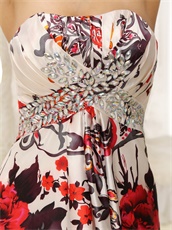 Printed Pattern Strapless Unique Prom Cocktail Dress Colorful