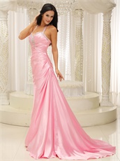 Halter Top Baby Pink Sheen Evening Gowns Company Annual Meeting