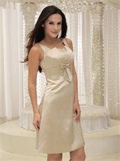 Square Knee-length Champagne Satin Homecoming Dress Bowknot Chest