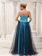 Sky Blue Pageant Prom Dress Covered With Black Tulle and Feather