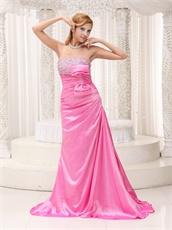 Hot Pink Bowknot Decorate For Stage Performance Wear Brush Train Evening Dress