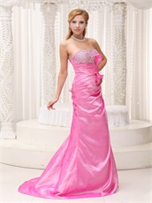 Hot Pink Bowknot Decorate For Stage Performance Wear Brush Train Evening Dress