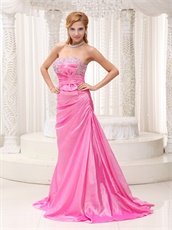 Hot Pink Bowknot Decorate For Stage Performance Wear Brush Train Evening Dress