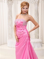 Hot Pink Bowknot Decorate For Stage Performance Wear Brush Train Evening Dress