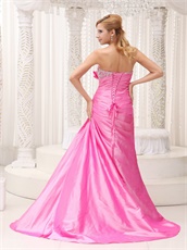 Hot Pink Bowknot Decorate For Stage Performance Wear Brush Train Evening Dress
