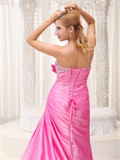 Hot Pink Bowknot Decorate For Stage Performance Wear Brush Train Evening Dress