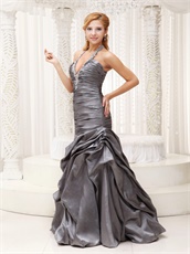 Silver Grey Deep V-neck Mermaid style Taffeta Prom Dress Magnificent