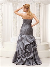 Silver Grey Deep V-neck Mermaid style Taffeta Prom Dress Magnificent