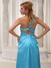 Aqua Blue One Shoulder High Side Slit Maxi Dress Exposed Waist