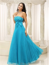 Crinkle Ruching Empire Sky Blue Chiffon Evening Dress With Bowknot 