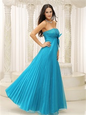 Crinkle Ruching Empire Sky Blue Chiffon Evening Dress With Bowknot 